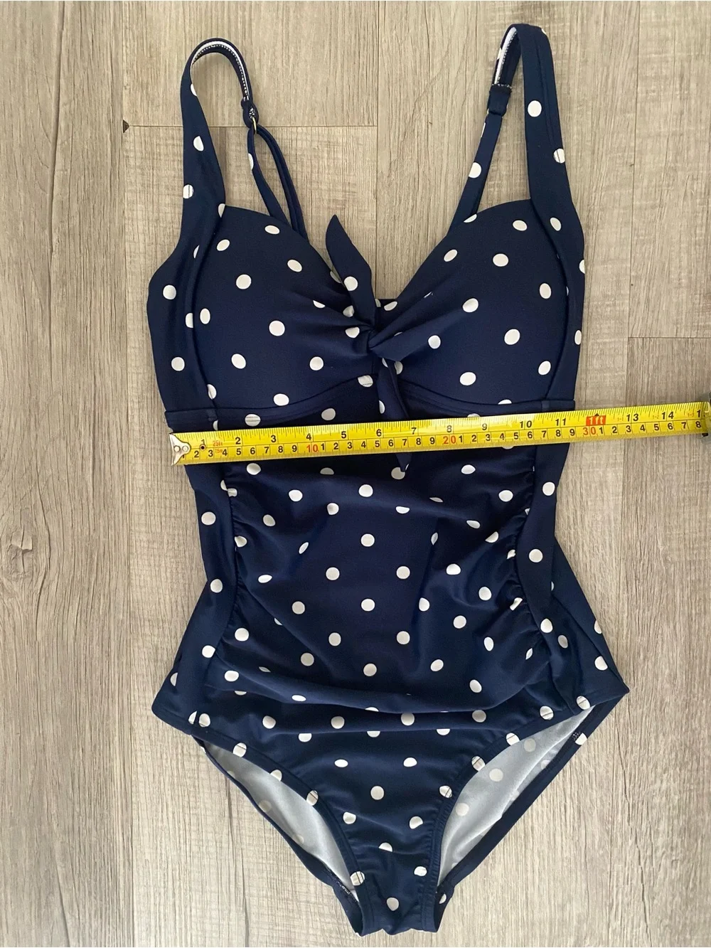 Kona Sol Shirred Tie Front Polka Dot One Piece Swimsuit Navy White Retro - Sz S